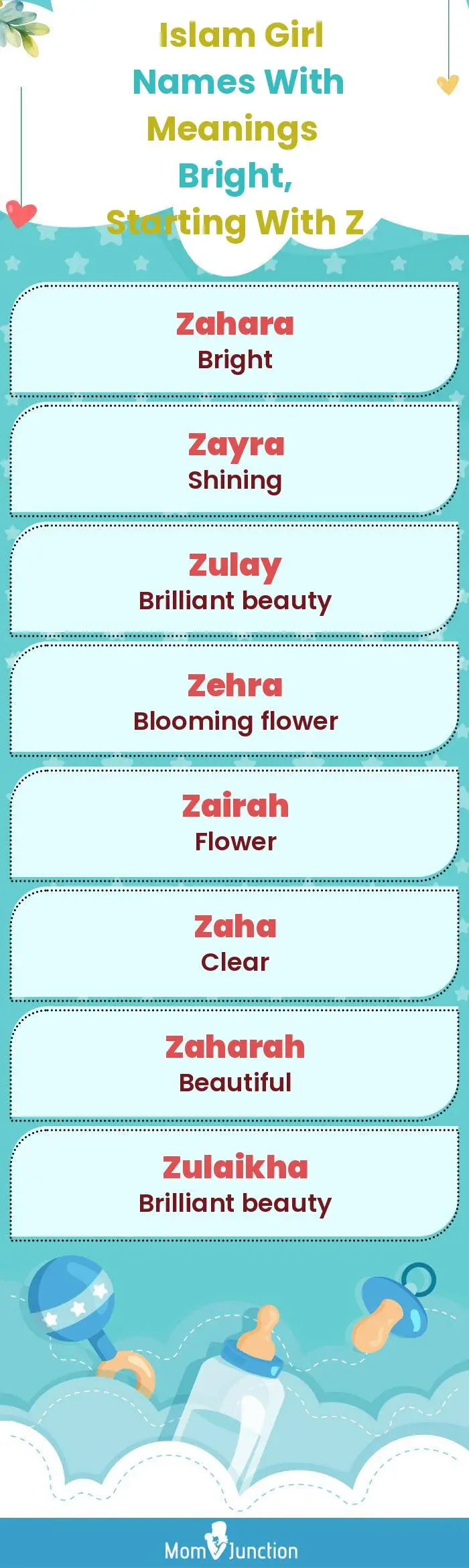  Islam Girl Names with Meanings Bright, Starting With Z(infographic)