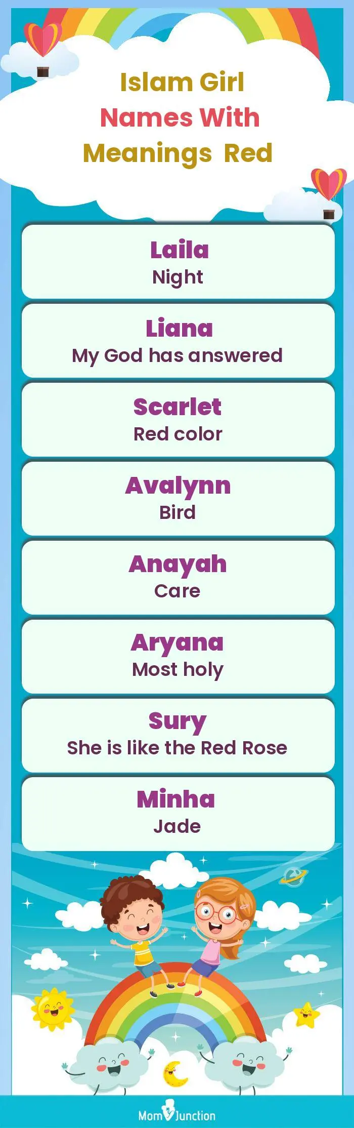  Islam Girl Names with Meanings Red(infographic)