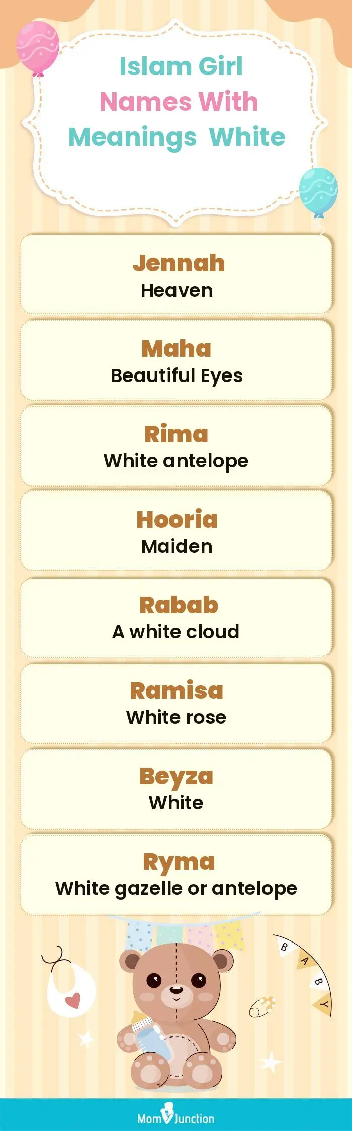  Islam Girl Names with Meanings White(infographic)