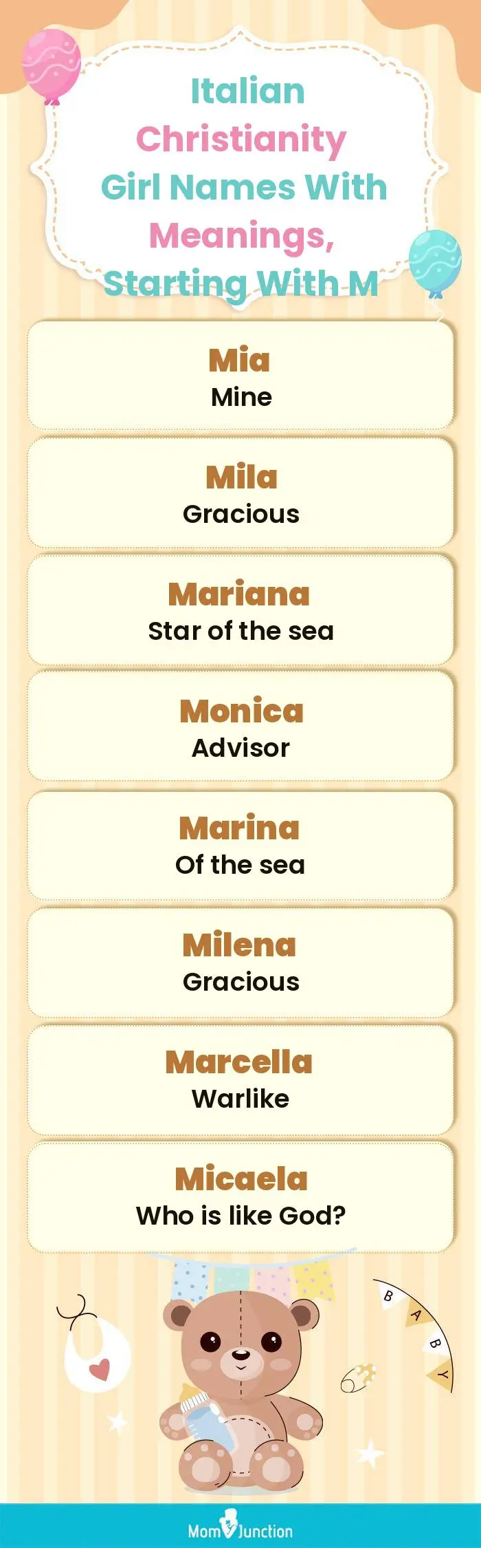  Italian Christianity Girl Names with Meanings, Starting With M(infographic)