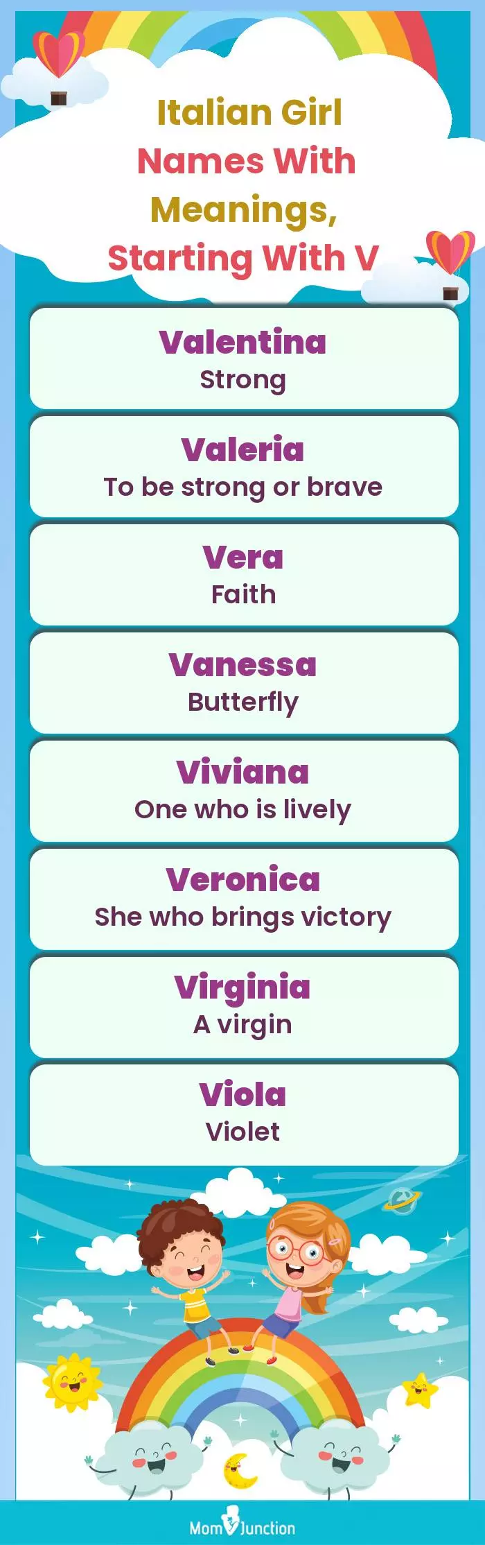  Italian Girl Names with Meanings, Starting With V(infographic)