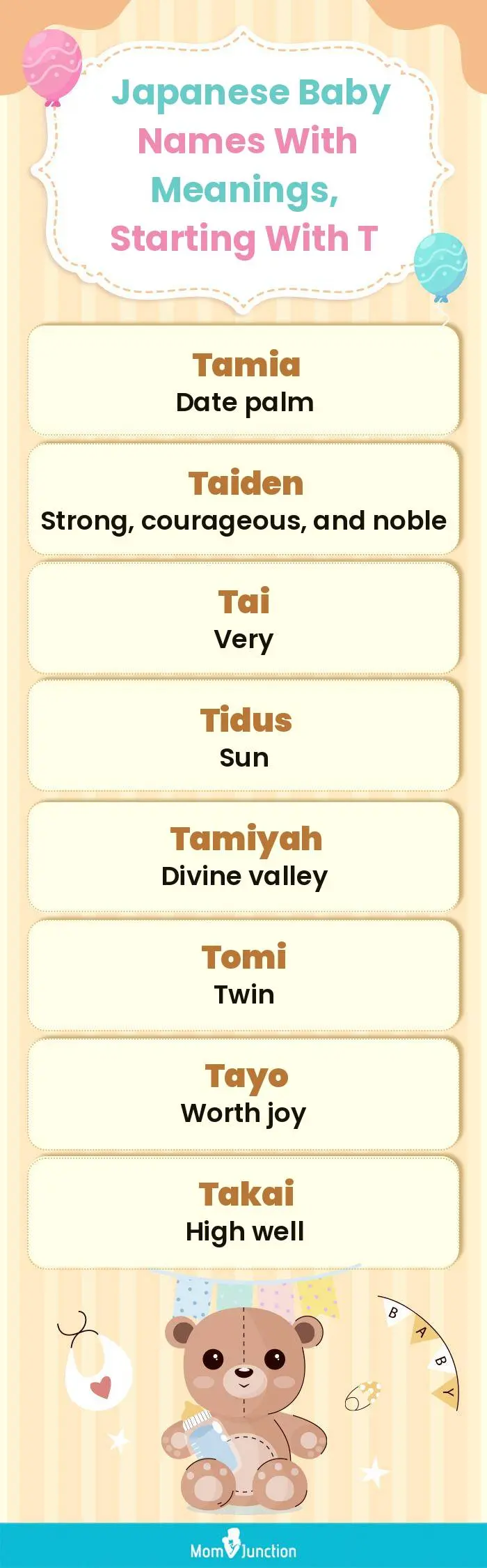  Japanese Baby Names with Meanings, Starting With T(infographic)