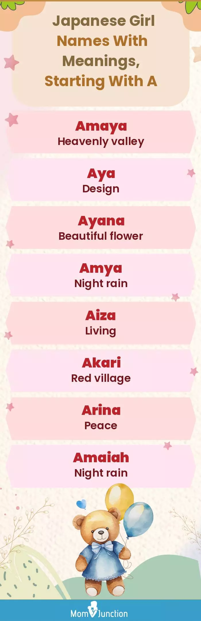  Japanese Girl Names with Meanings, Starting With A(infographic)