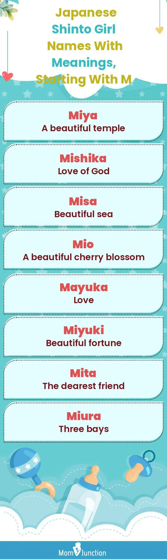  Japanese Shinto Girl Names with Meanings, Starting With M(infographic)