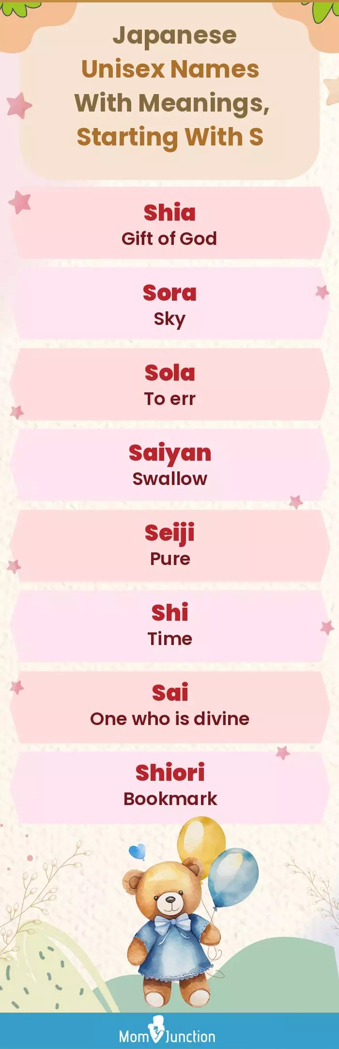  Japanese Unisex Names with Meanings, Starting With S(infographic)