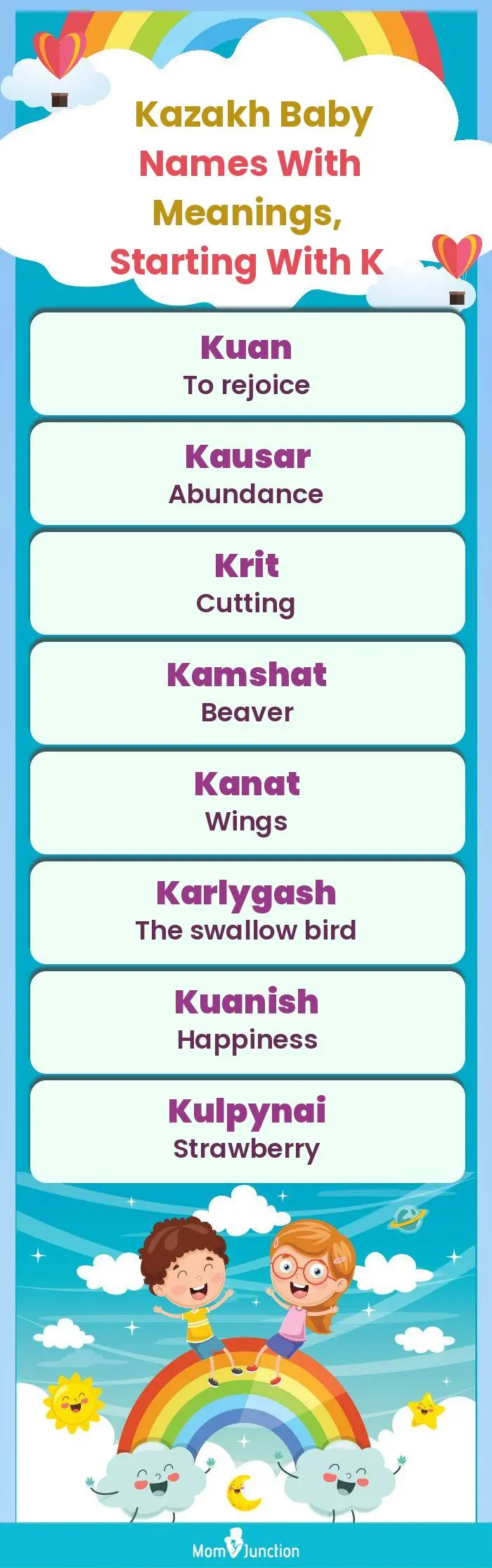  Kazakh Baby Names with Meanings, Starting With K(infographic)