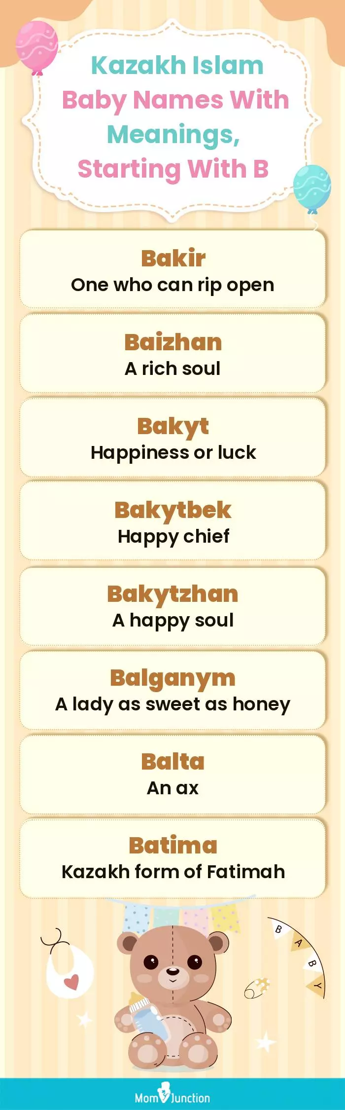  Kazakh Islam Baby Names with Meanings, Starting With B(infographic)