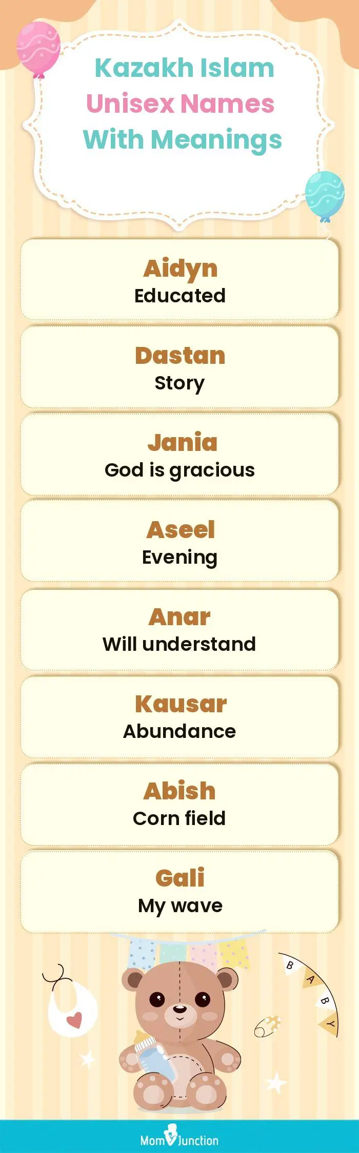  Kazakh Islam Unisex Names with Meanings(infographic)