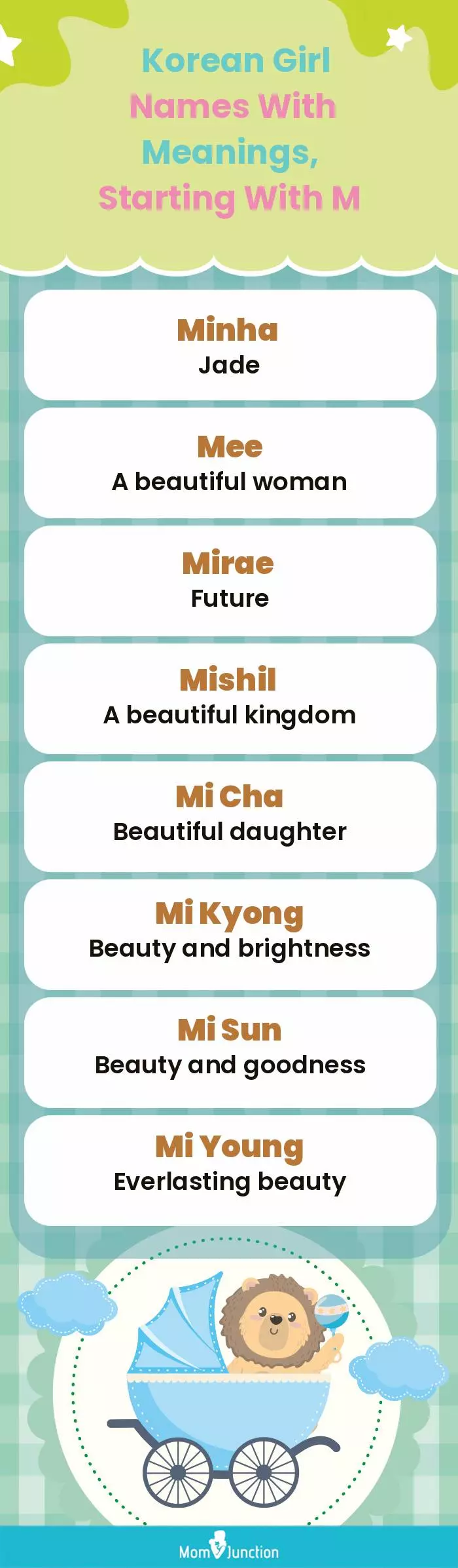  Korean Girl Names with Meanings, Starting With M(infographic)