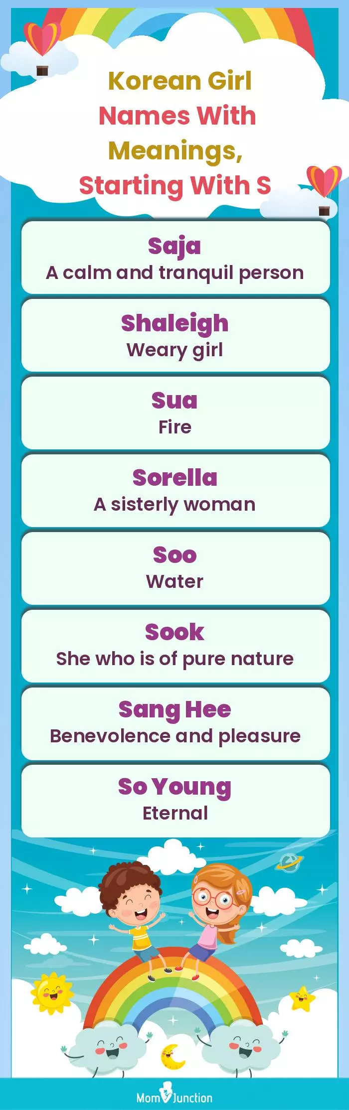  Korean Girl Names with Meanings, Starting With S(infographic)