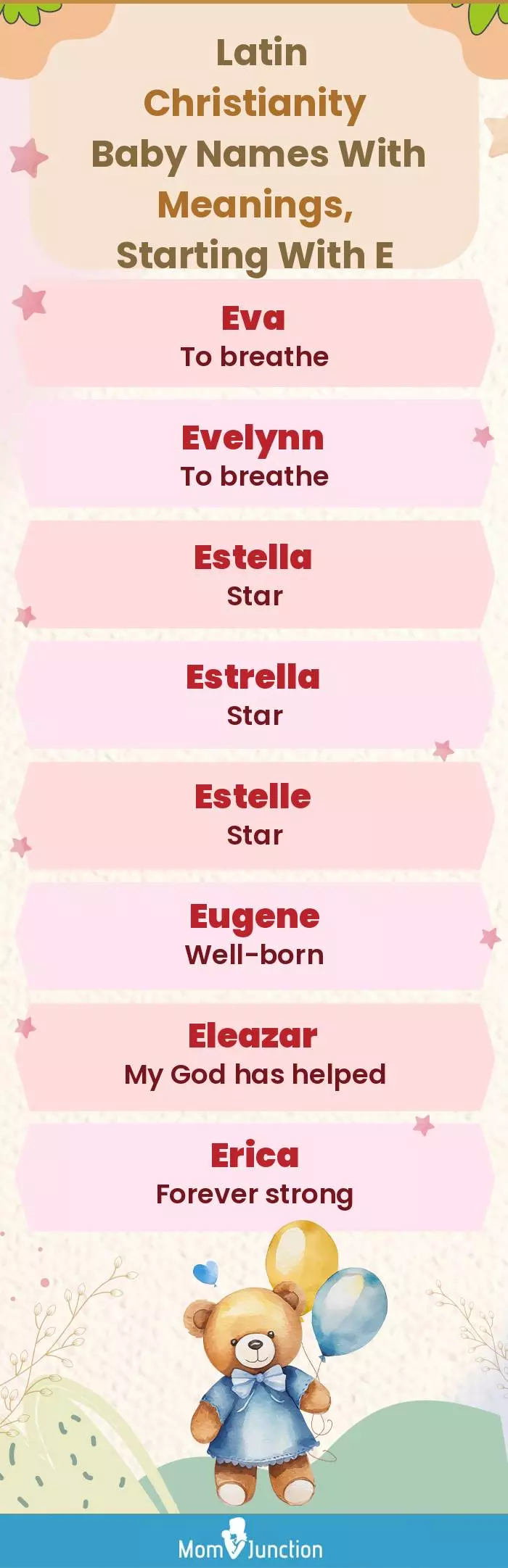  Latin Christianity Baby Names with Meanings, Starting With E(infographic)