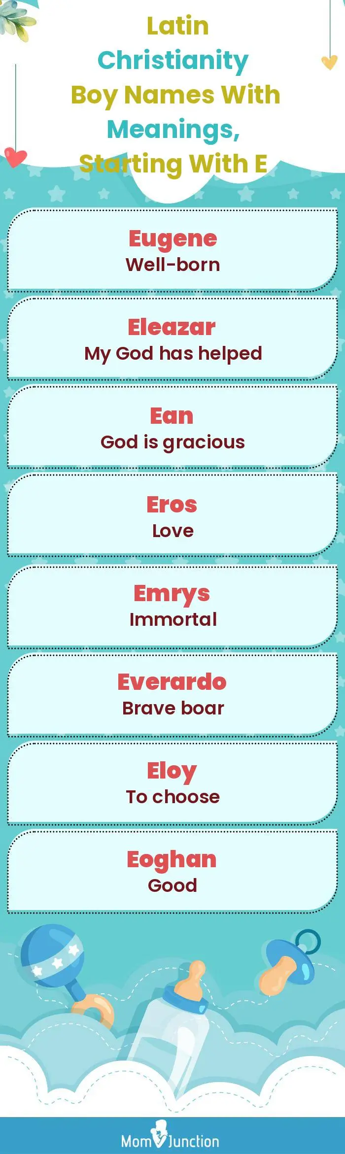  Latin Christianity Boy Names with Meanings, Starting With E(infographic)