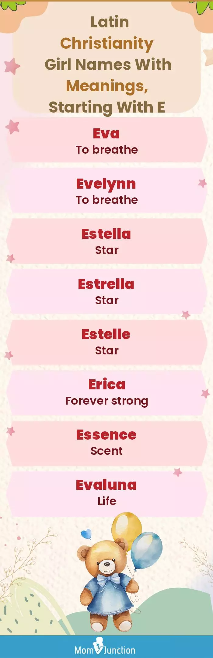  Latin Christianity Girl Names with Meanings, Starting With E(infographic)