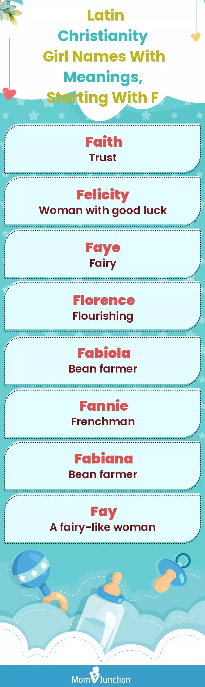  Latin Christianity Girl Names with Meanings, Starting With F(infographic)