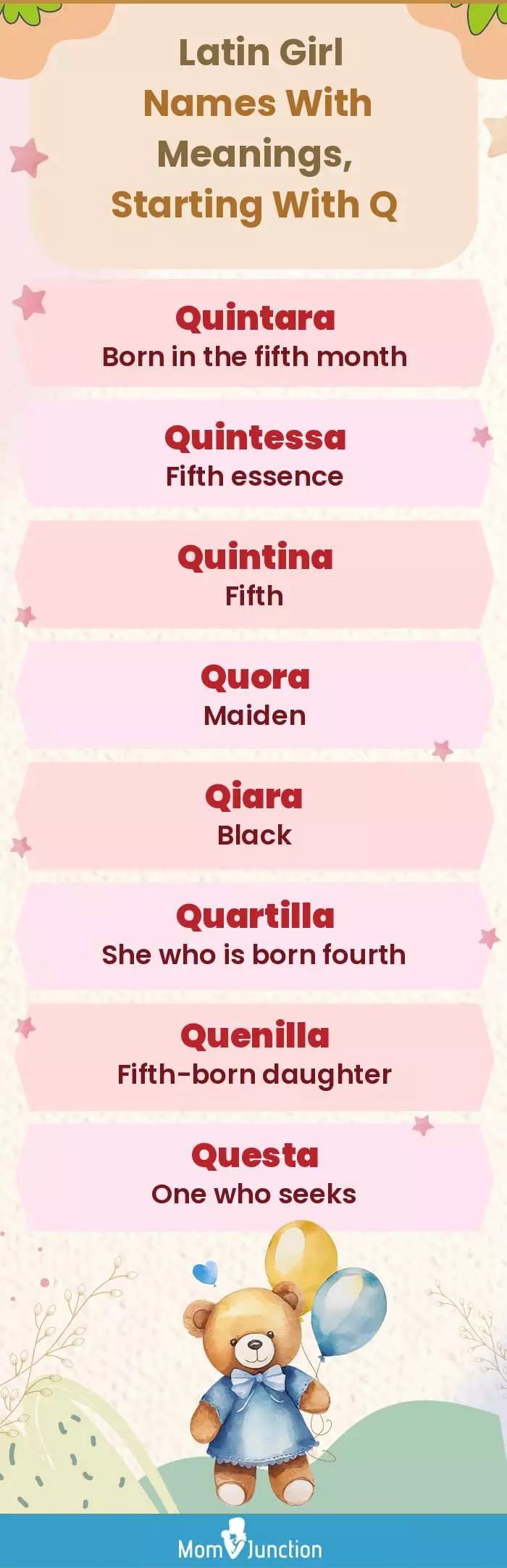  Latin Girl Names with Meanings, Starting With Q(infographic)