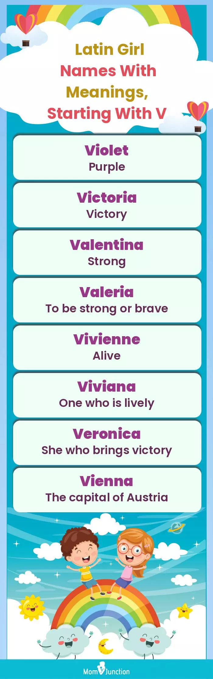  Latin Girl Names with Meanings, Starting With V(infographic)