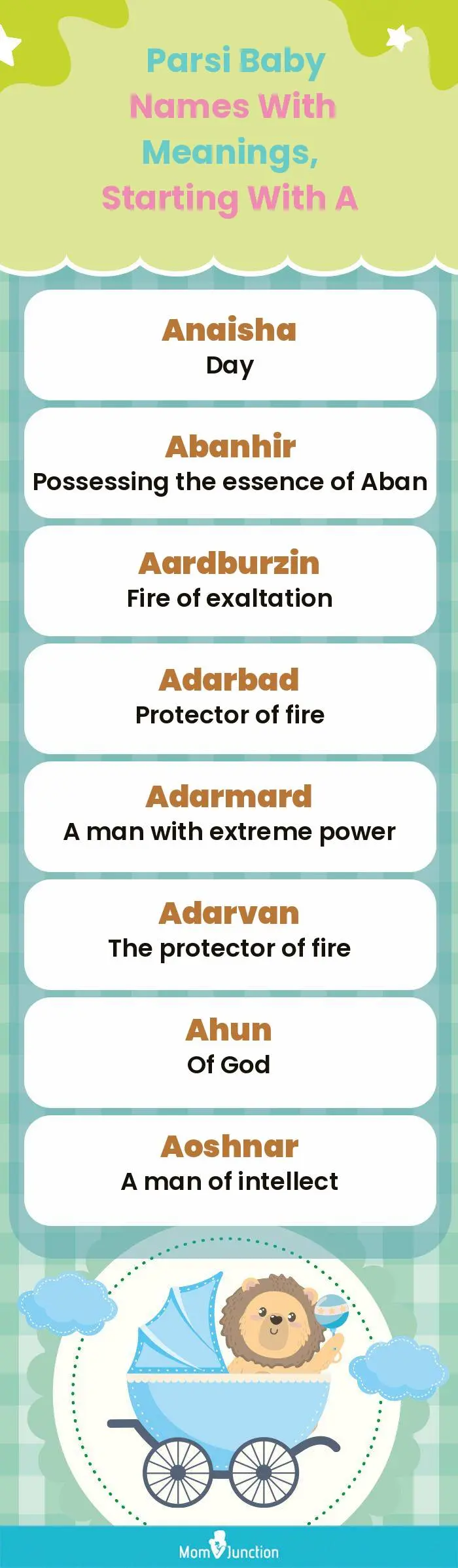  Parsi Baby Names with Meanings, Starting With A(infographic)