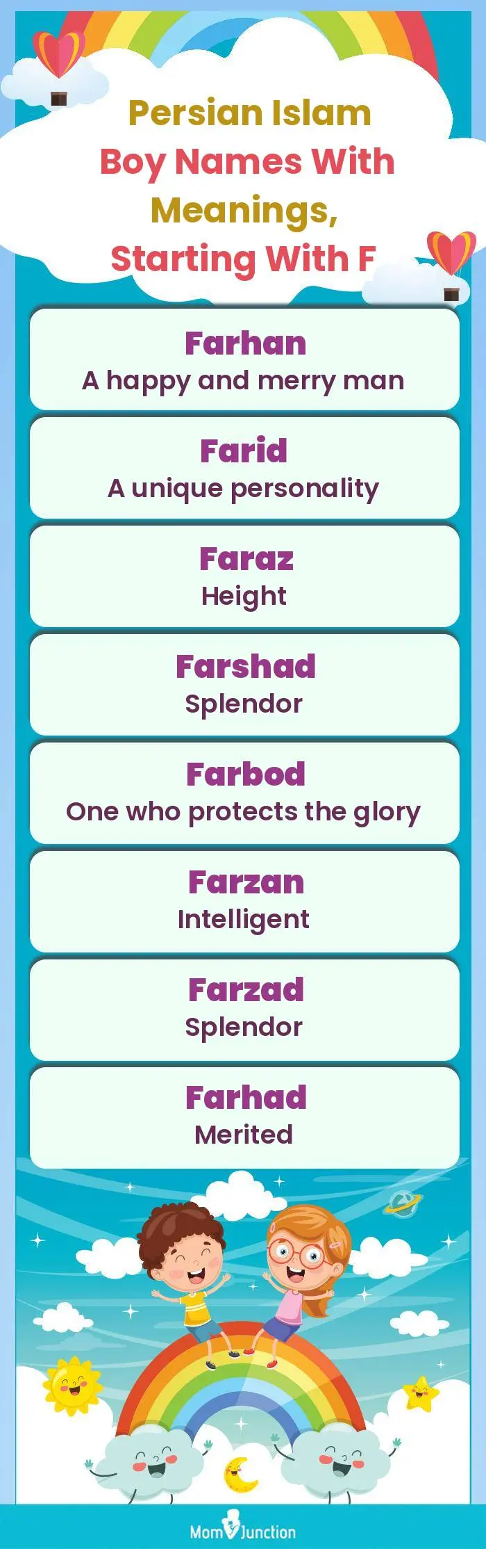  Persian Islam Boy Names with Meanings, Starting With F(infographic)