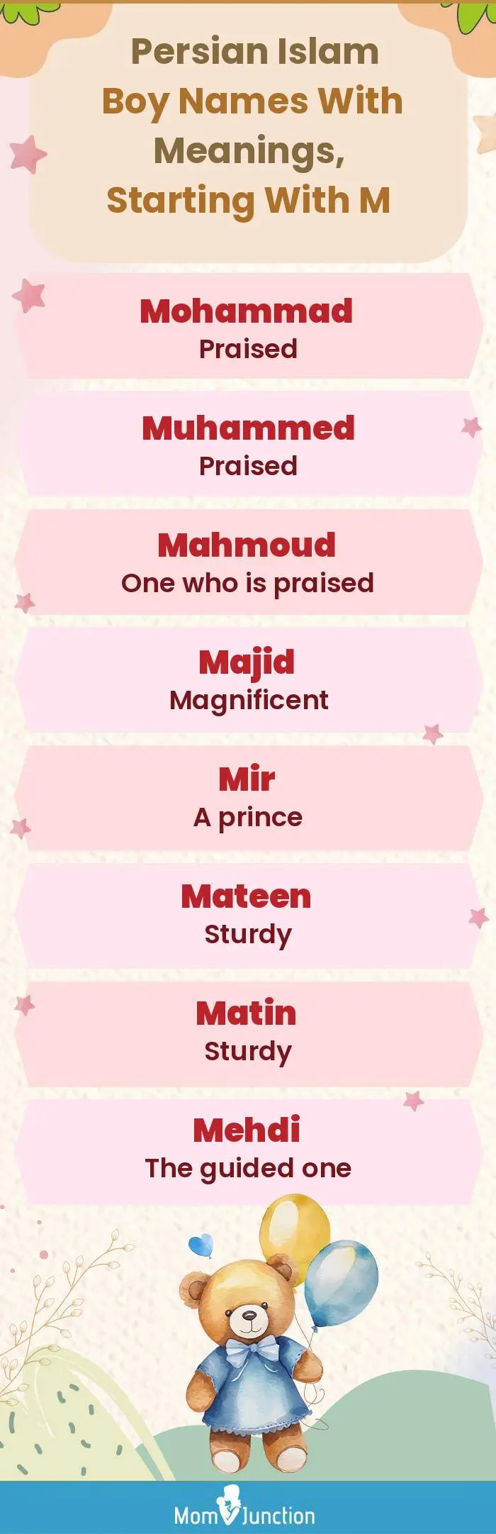  Persian Islam Boy Names with Meanings, Starting With M(infographic)