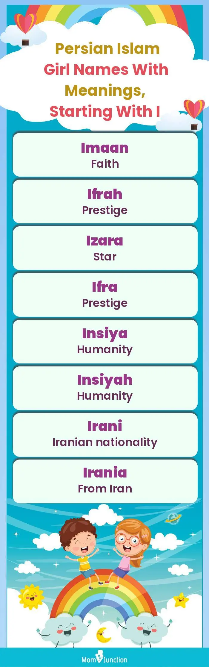 Persian Islam Girl Names with Meanings, Starting With I(infographic)