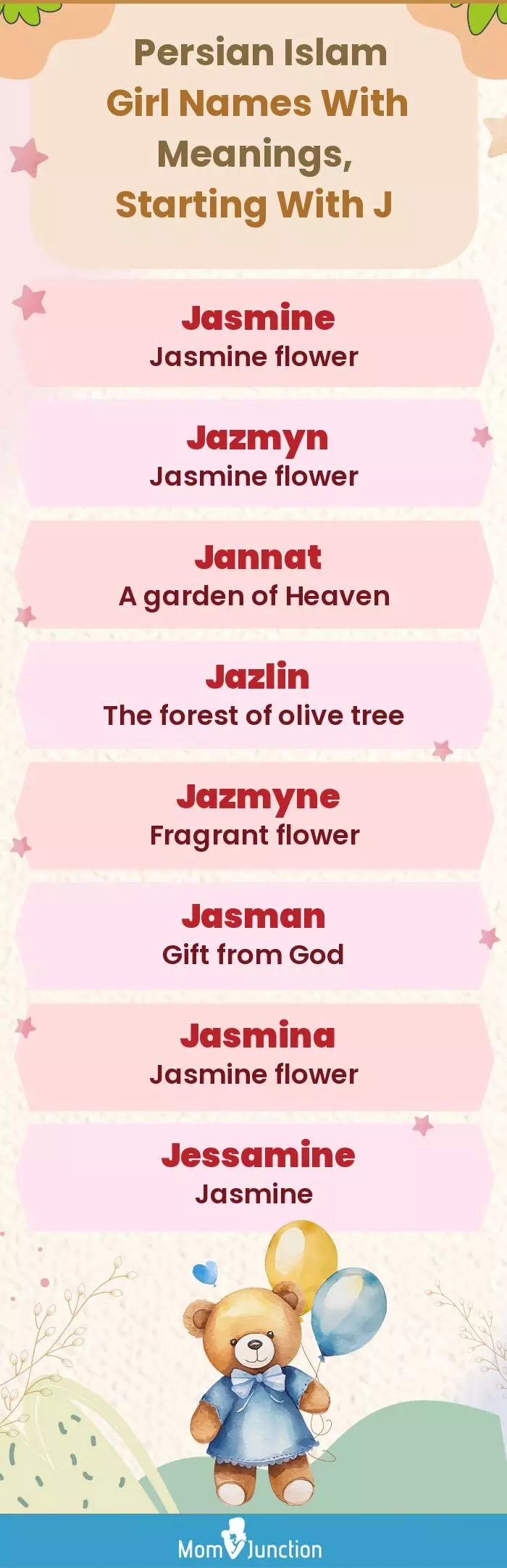  Persian Islam Girl Names with Meanings, Starting With J(infographic)