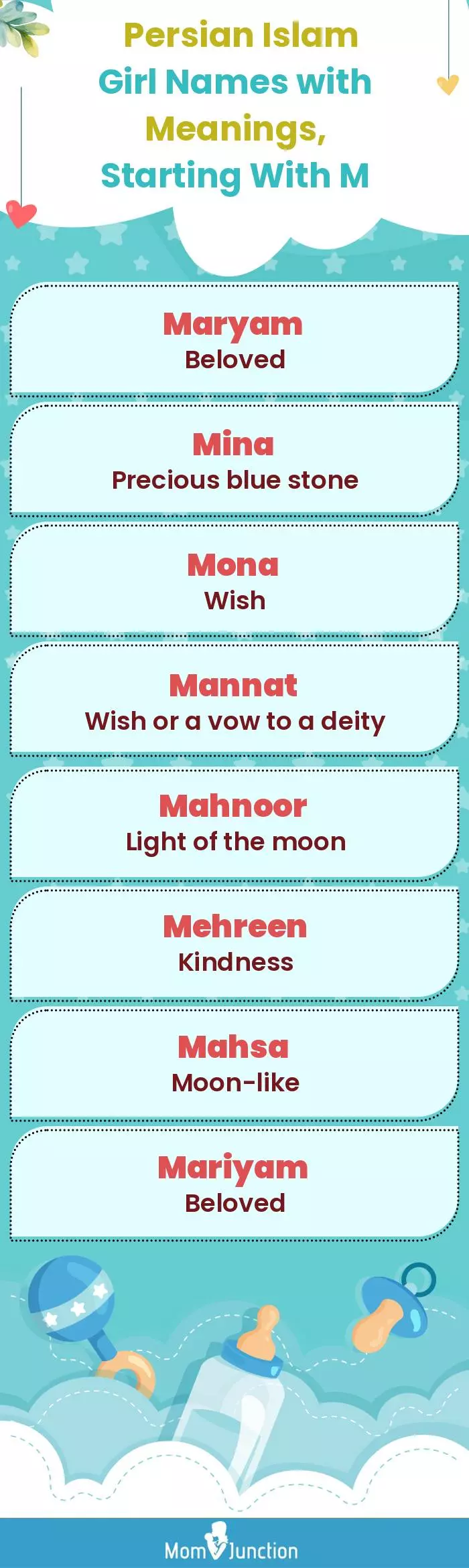  Persian Islam Girl Names with Meanings, Starting With M(infographic)