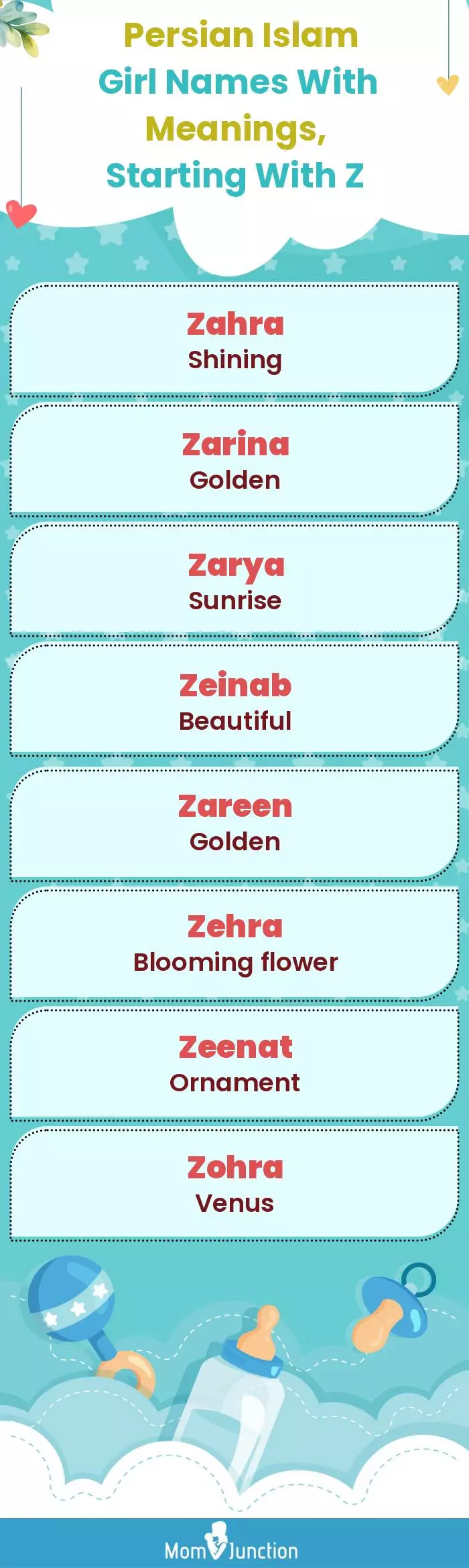  Persian Islam Girl Names with Meanings, Starting With Z(infographic)