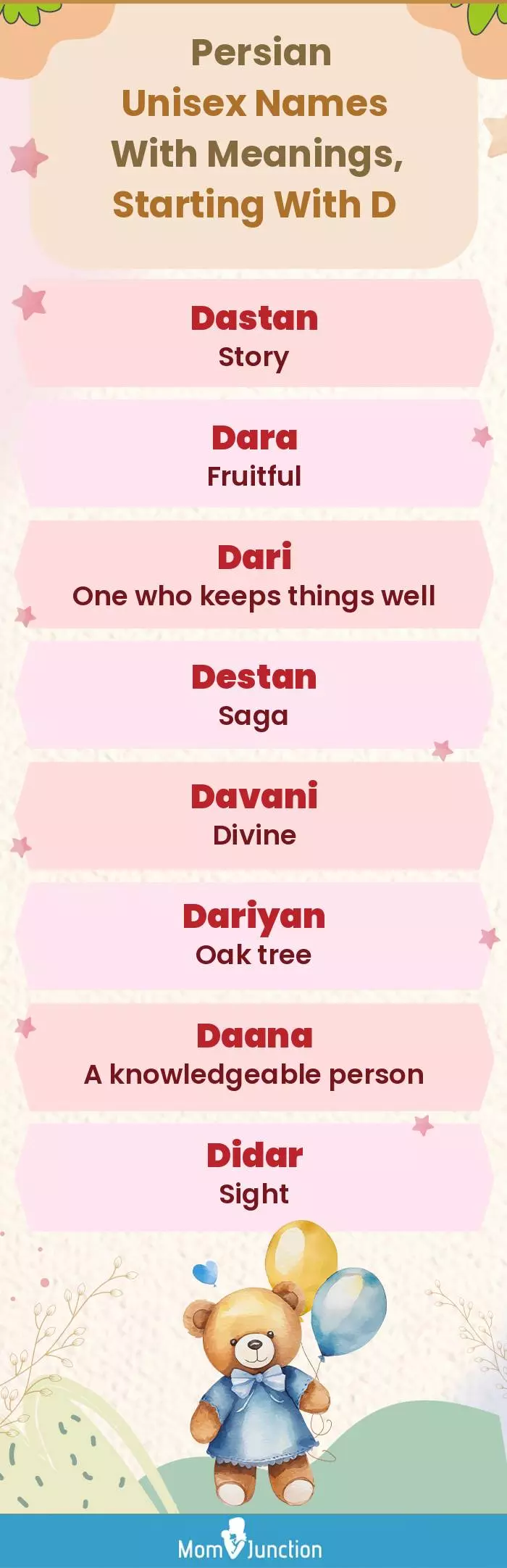  Persian Unisex Names with Meanings, Starting With D(infographic)