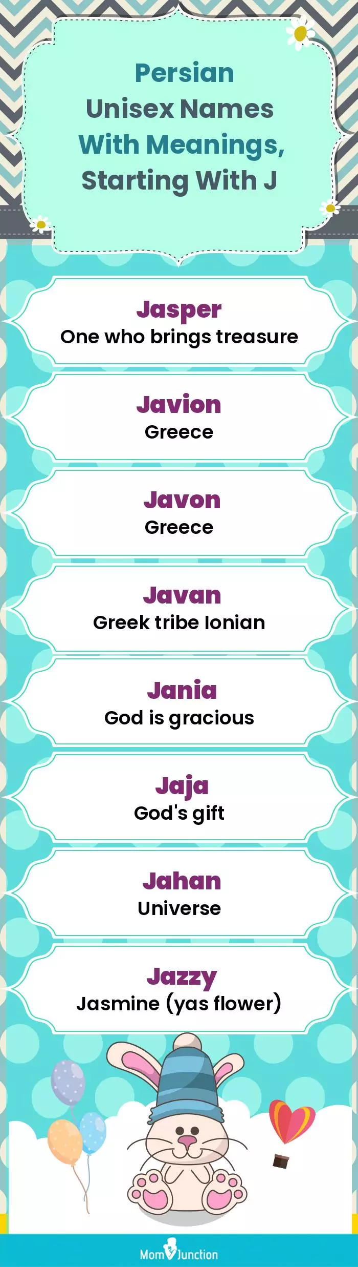  Persian Unisex Names with Meanings, Starting With J(infographic)