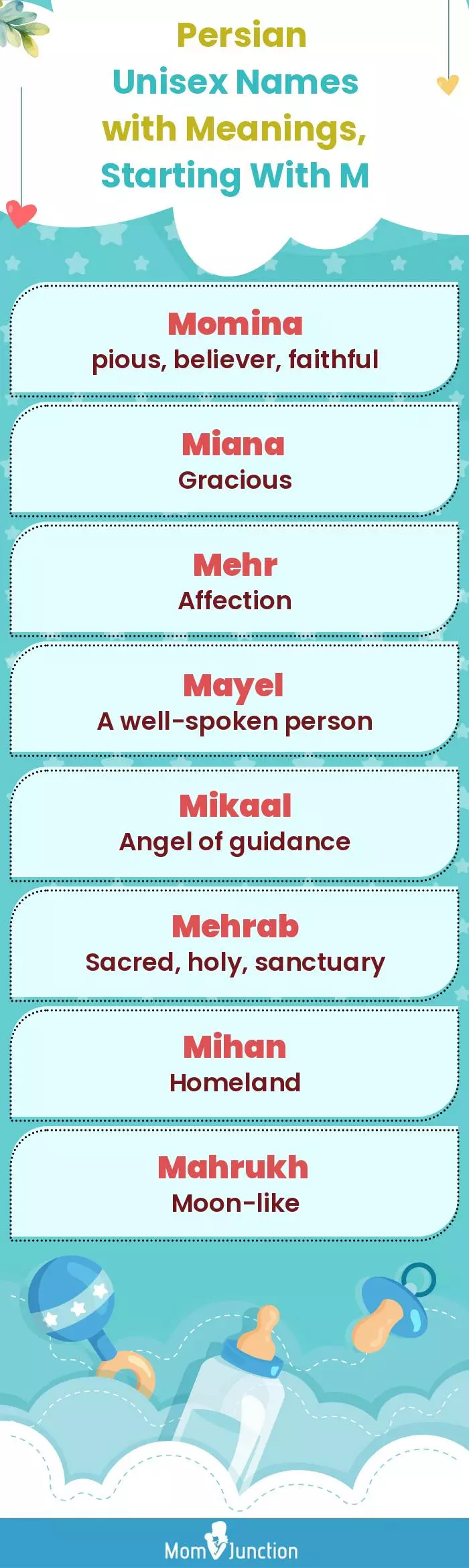  Persian Unisex Names with Meanings, Starting With M(infographic)