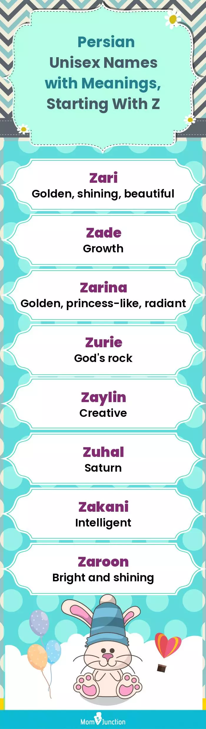  Persian Unisex Names with Meanings, Starting With Z(infographic)