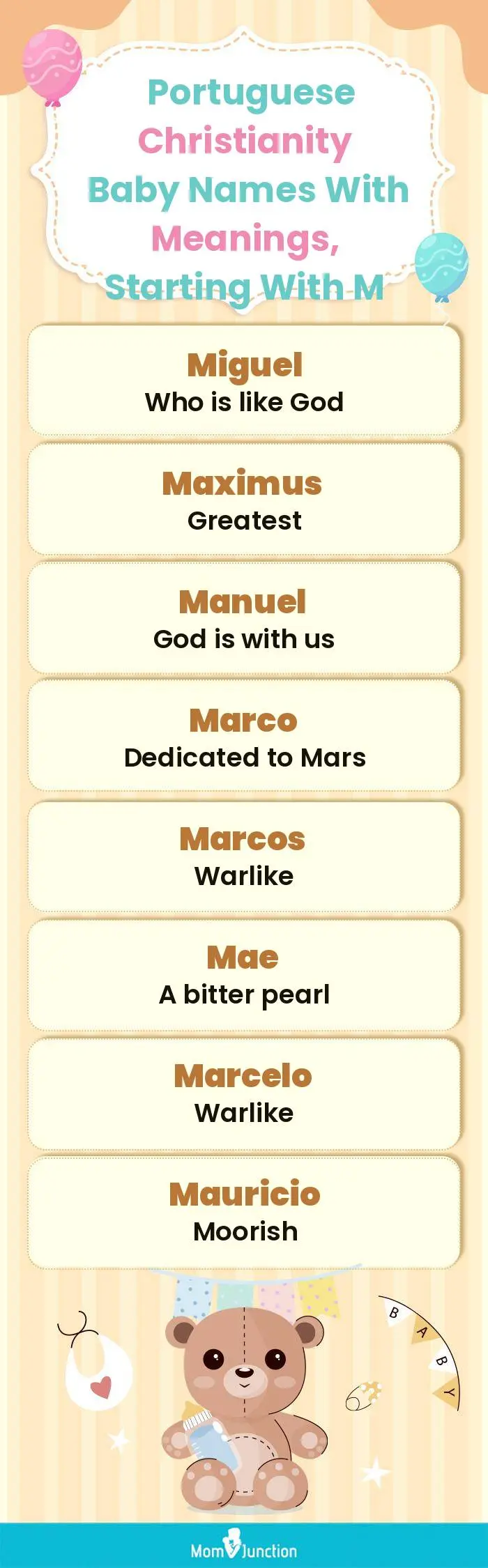 Portuguese Christianity Baby Names with Meanings, Starting With M(infographic)
