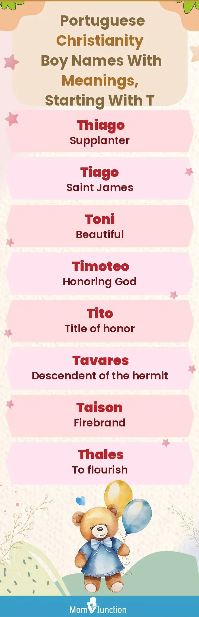  Portuguese Christianity Boy Names with Meanings, Starting With T(infographic)