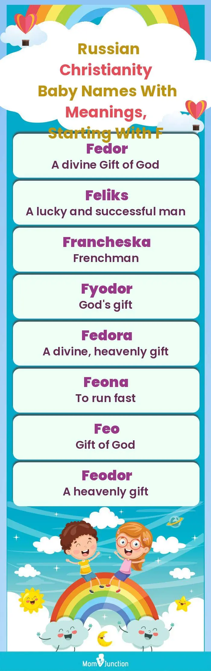  Russian Christianity Baby Names with Meanings, Starting With F(infographic)