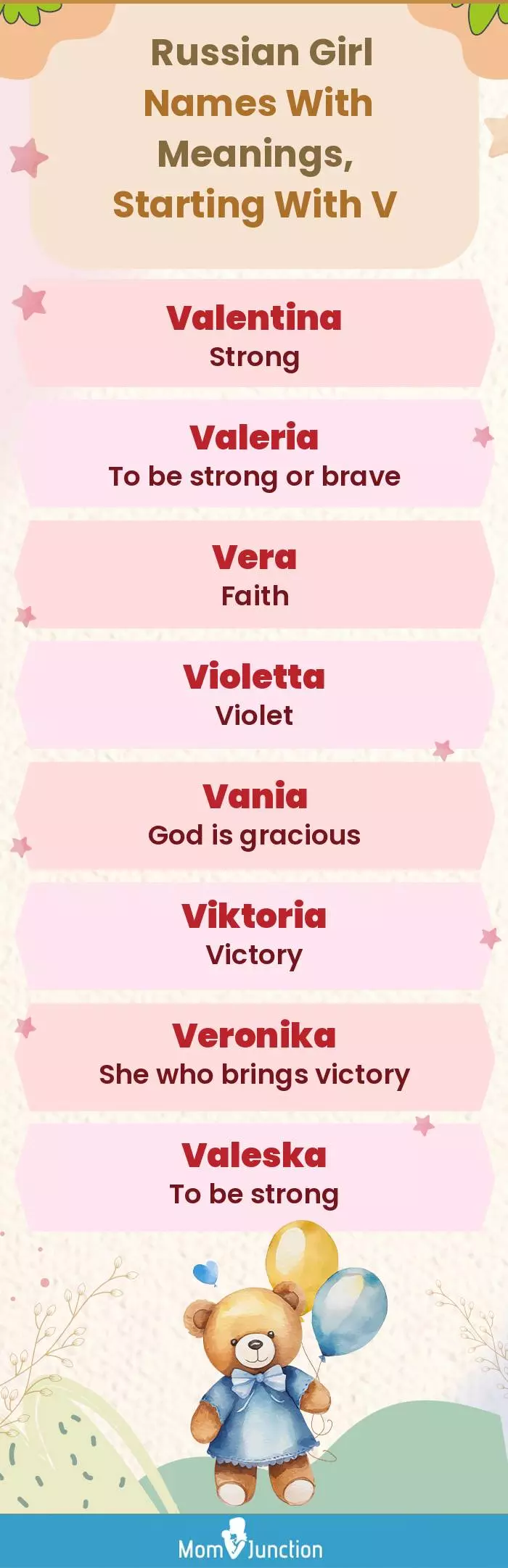  Russian Girl Names with Meanings, Starting With V(infographic)