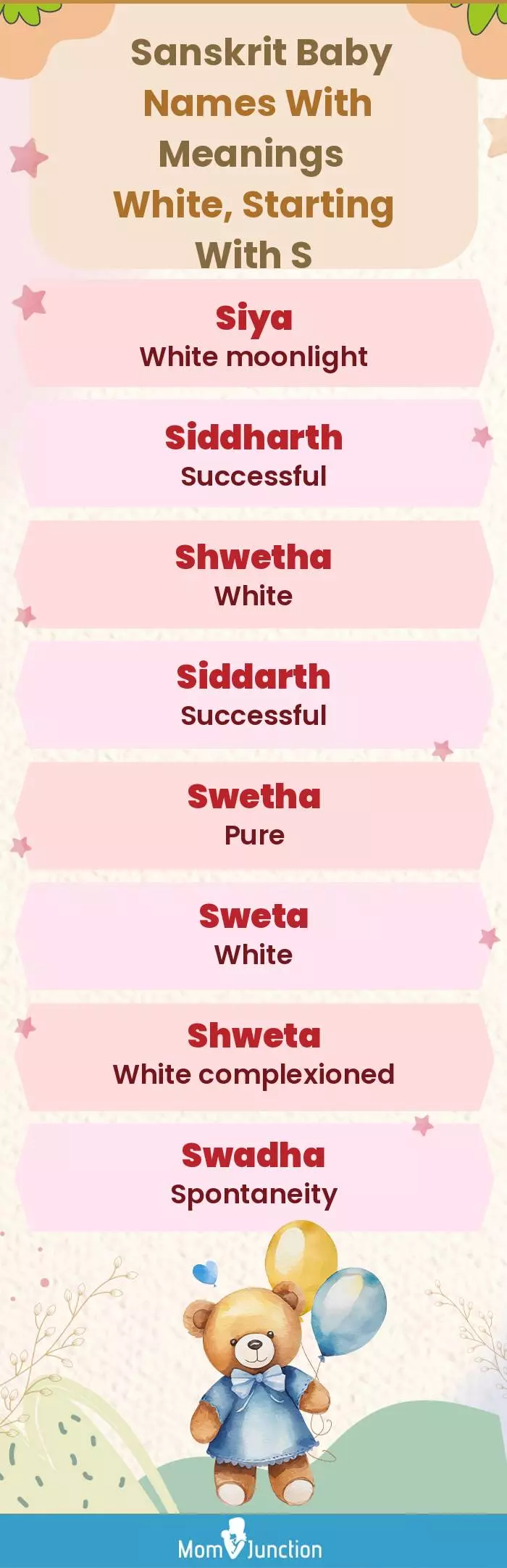  Sanskrit Baby Names with Meanings White, Starting With S(infographic)