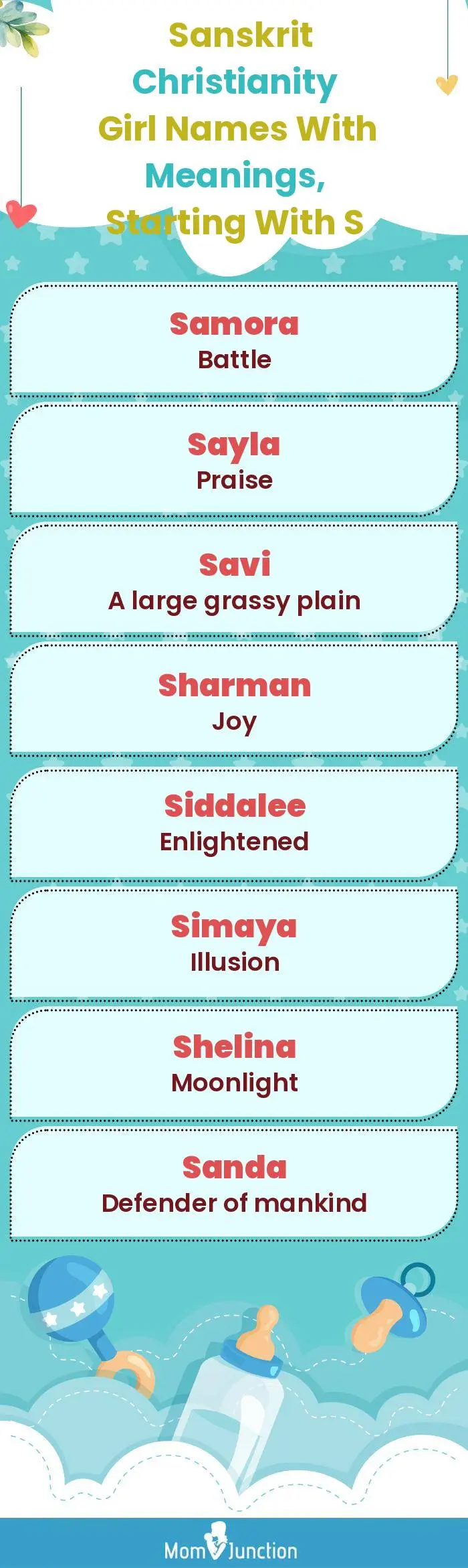  Sanskrit Christianity Girl Names with Meanings, Starting With S(infographic)