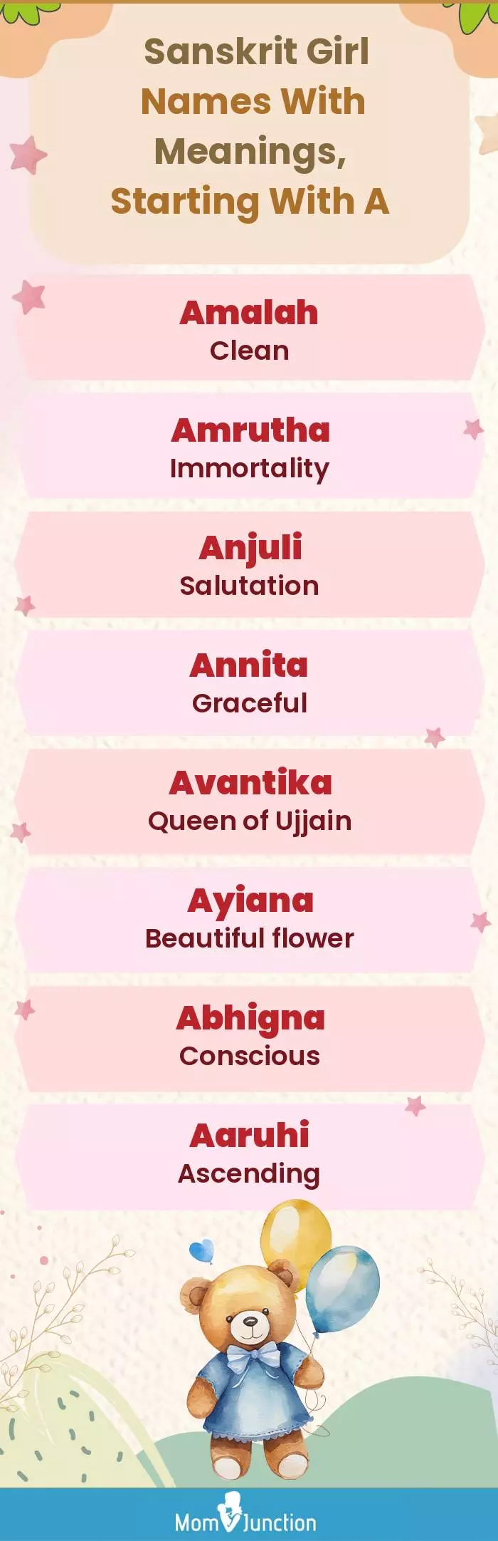  Sanskrit Girl Names with Meanings, Starting With A(infographic)