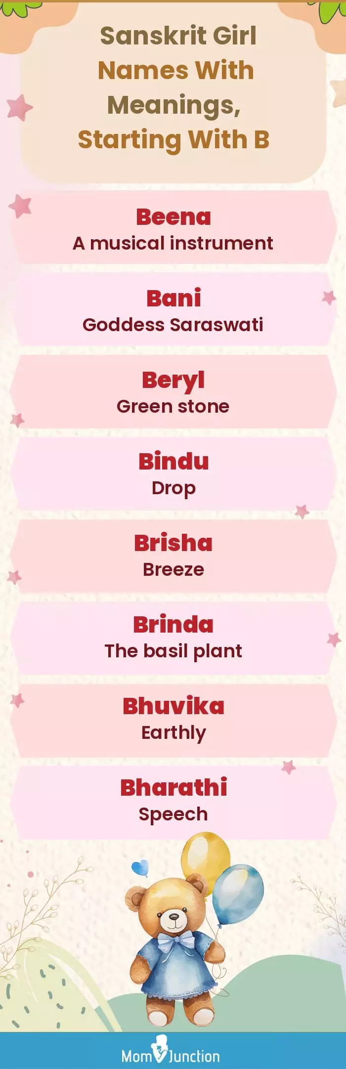  Sanskrit Girl Names with Meanings, Starting With B(infographic)