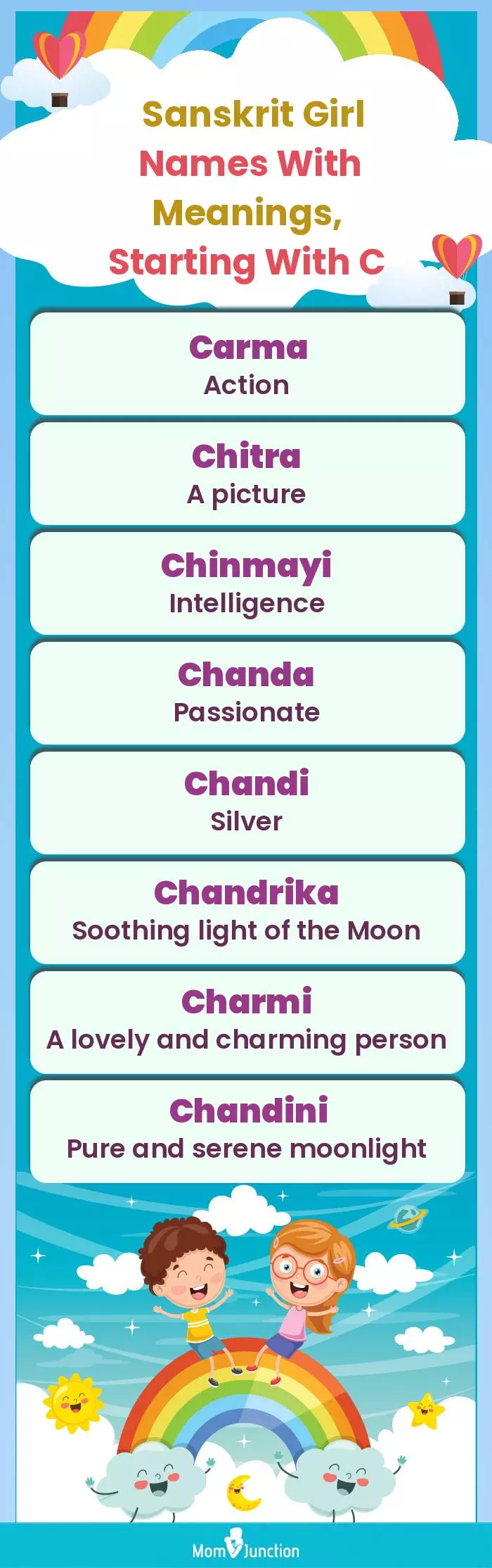  Sanskrit Girl Names with Meanings, Starting With C(infographic)