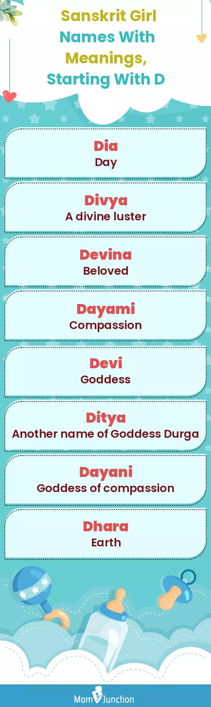  Sanskrit Girl Names with Meanings, Starting With D(infographic)