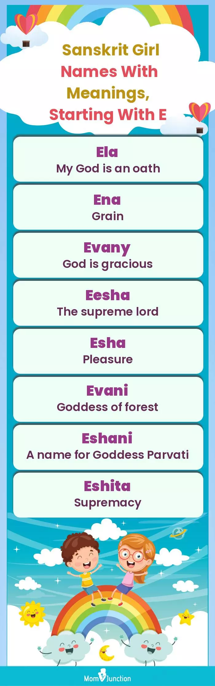  Sanskrit Girl Names with Meanings, Starting With E(infographic)