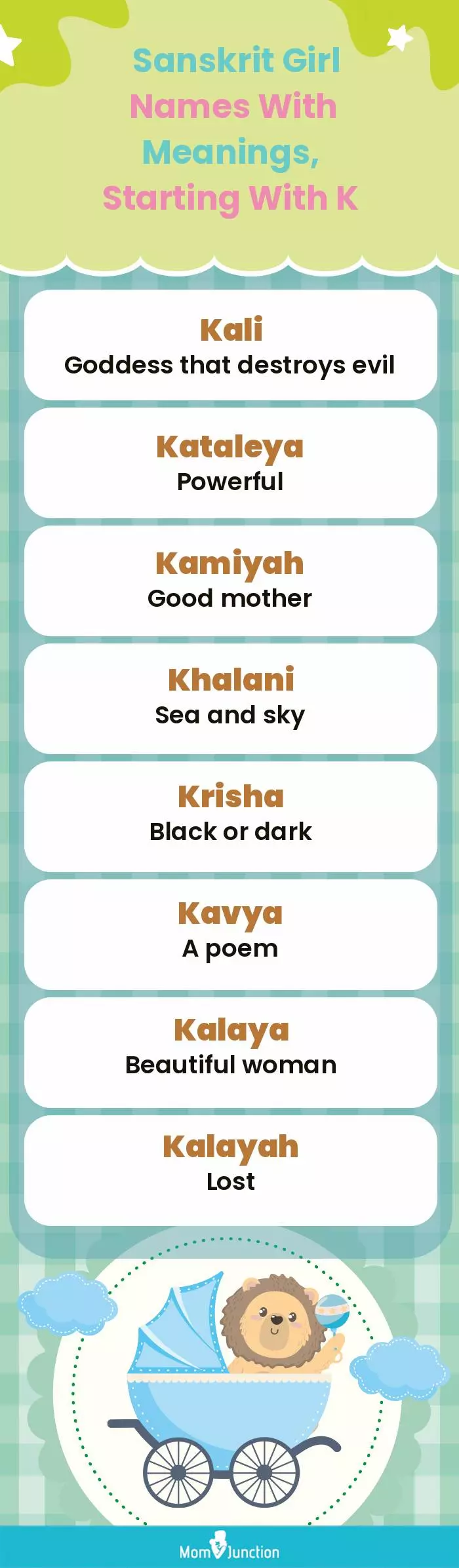  Sanskrit Girl Names with Meanings, Starting With K(infographic)