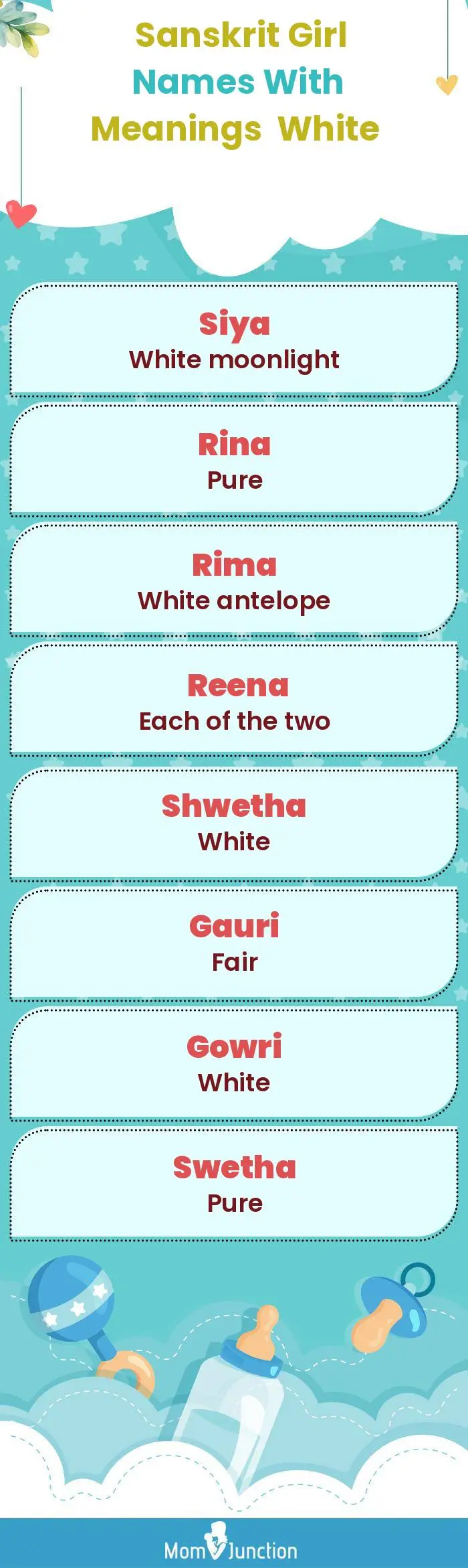  Sanskrit Girl Names with Meanings White(infographic)