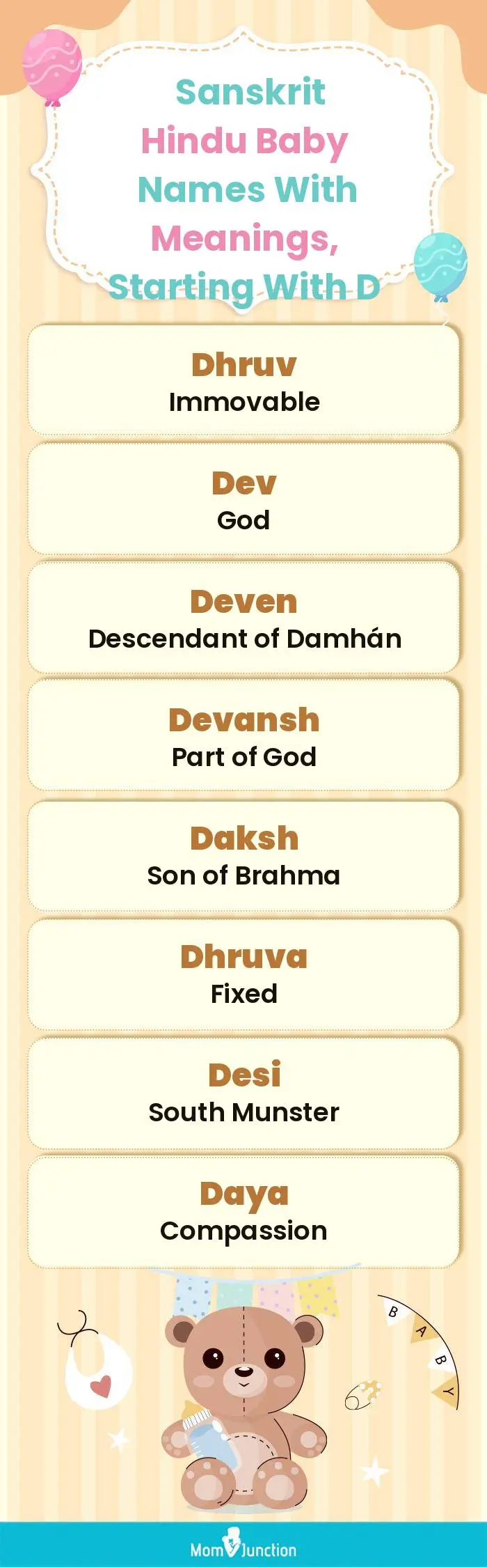  Sanskrit Hindu Baby Names with Meanings, Starting With D(infographic)