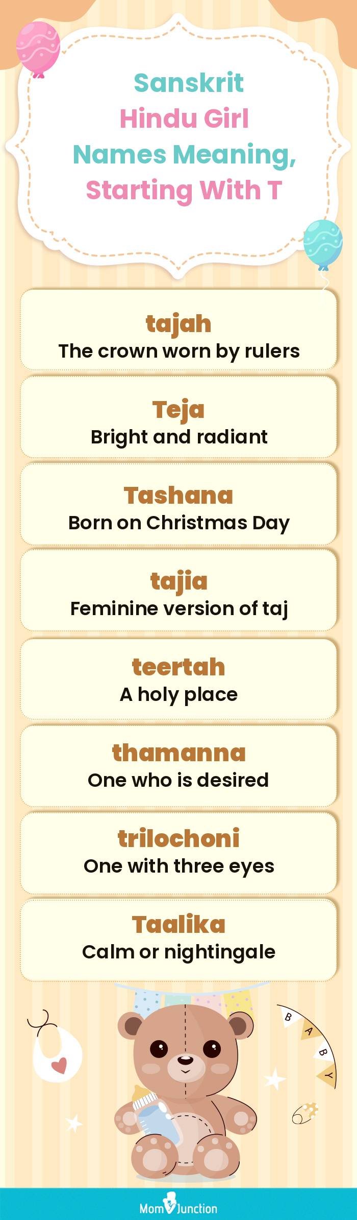  Sanskrit Hindu Girl Names Meaning, Starting With T(infographic)