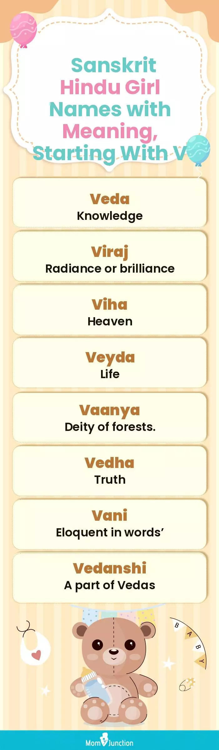  Sanskrit Hindu Girl Names with Meaning, Starting With V(infographic)