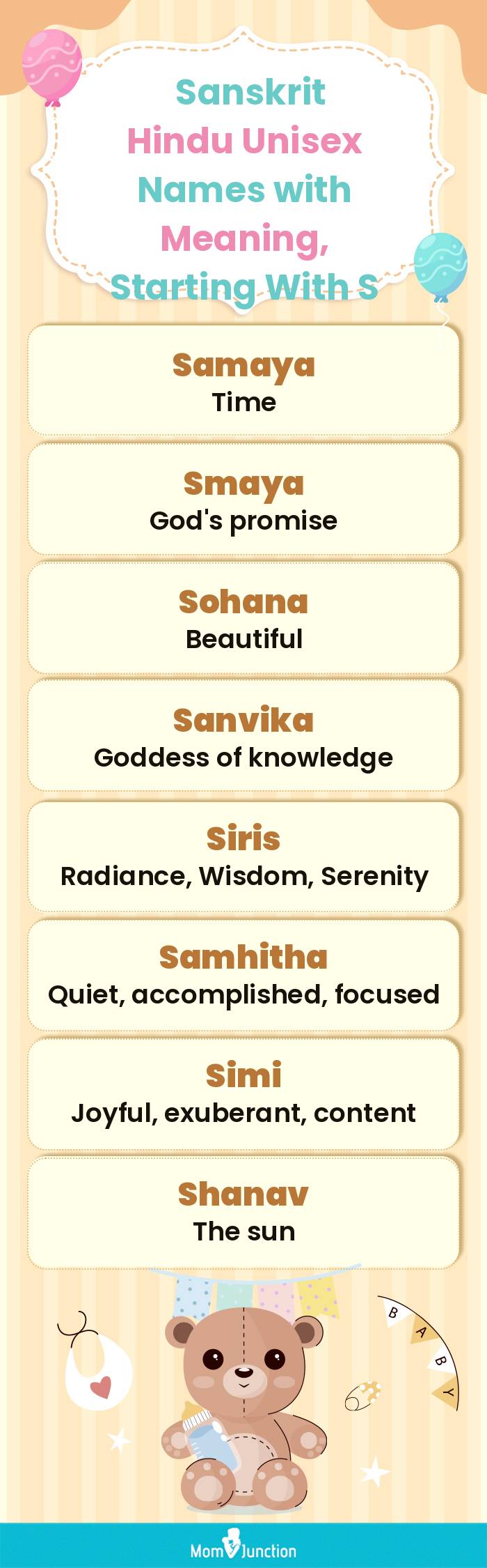  Sanskrit Hindu Unisex Names with Meaning, Starting With S(infographic)