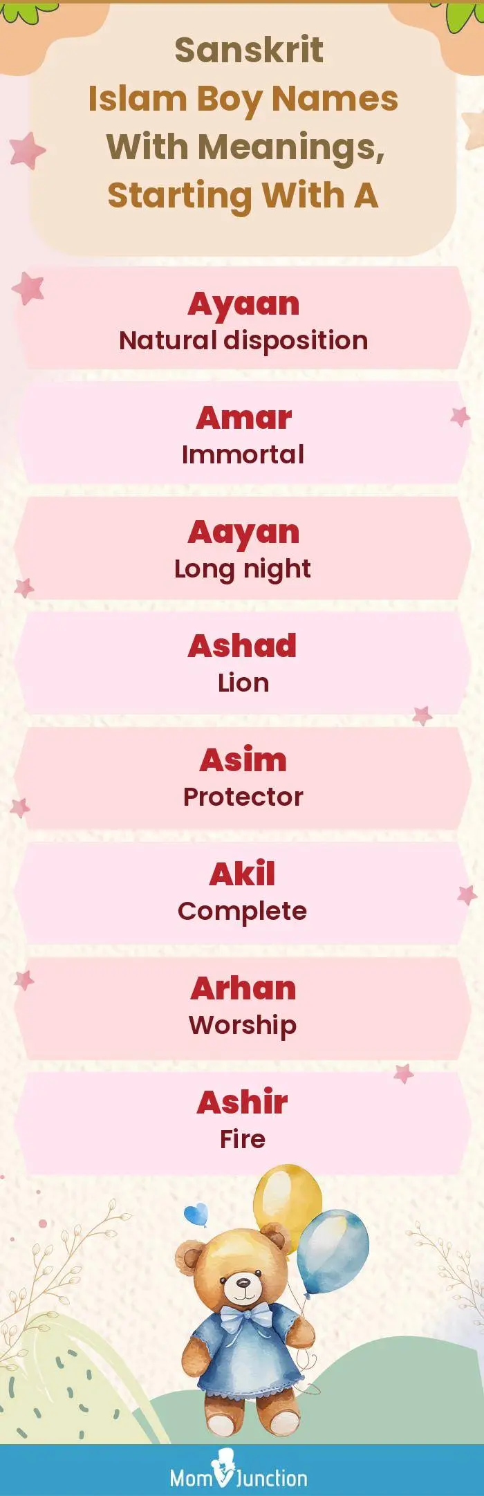  Sanskrit Islam Boy Names with Meanings, Starting With A(infographic)