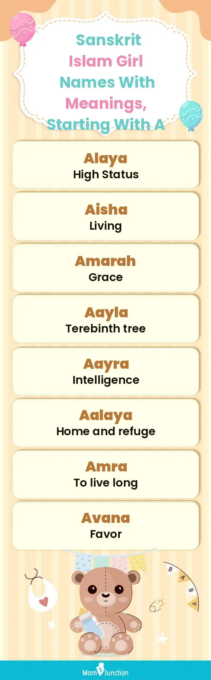  Sanskrit Islam Girl Names with Meanings, Starting With A(infographic)